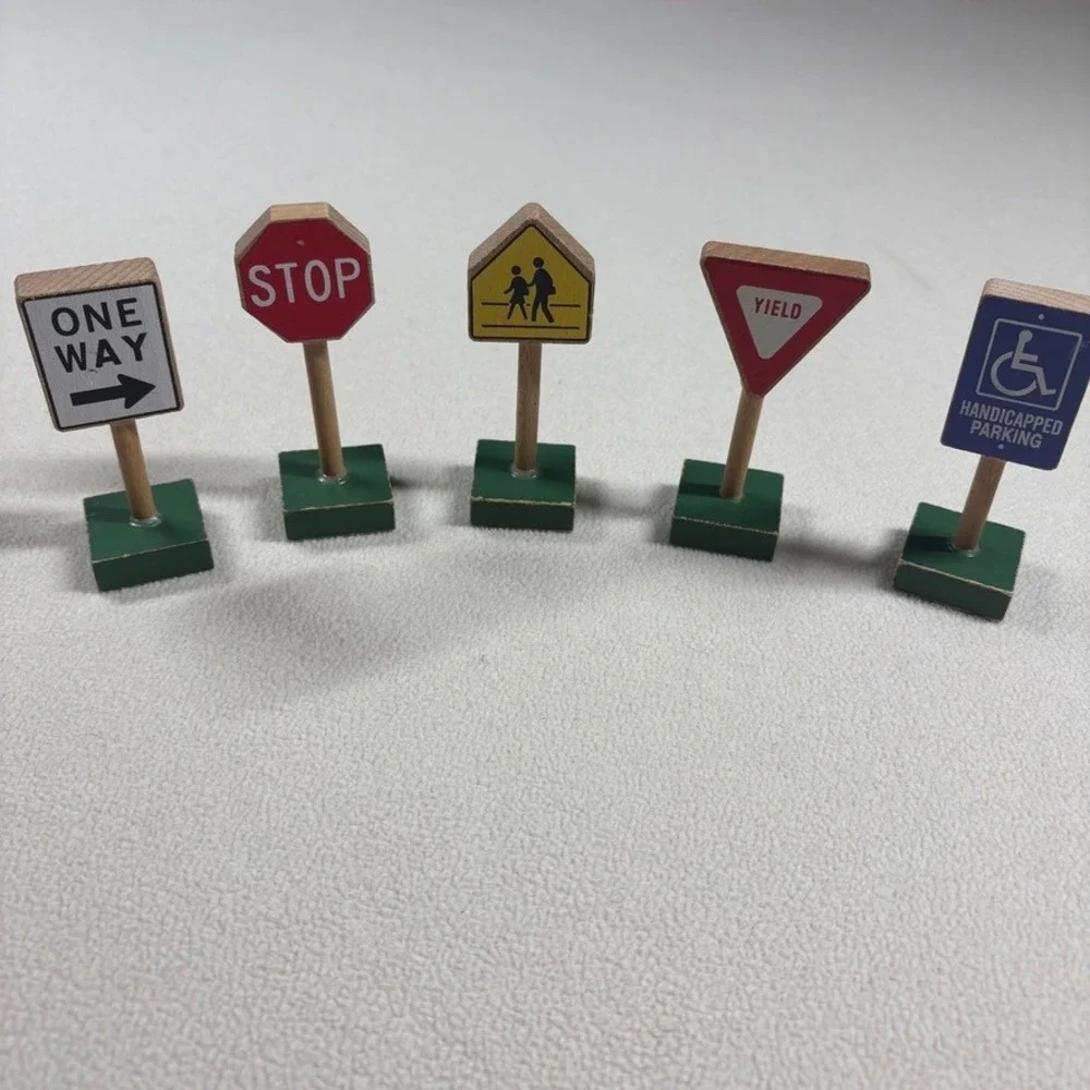 Wooden Toy Street Signs Creative Minds Traffic Set 5pc Wooden Pretend Play